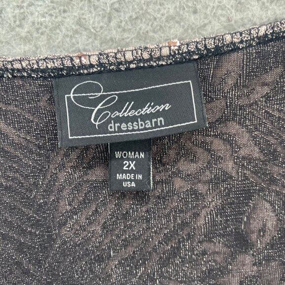 Dressbarn Top Womens 2X Plus Mauve Metallic Sequin Jacquard V Neck Short Sleeves - Picture 5 of 10